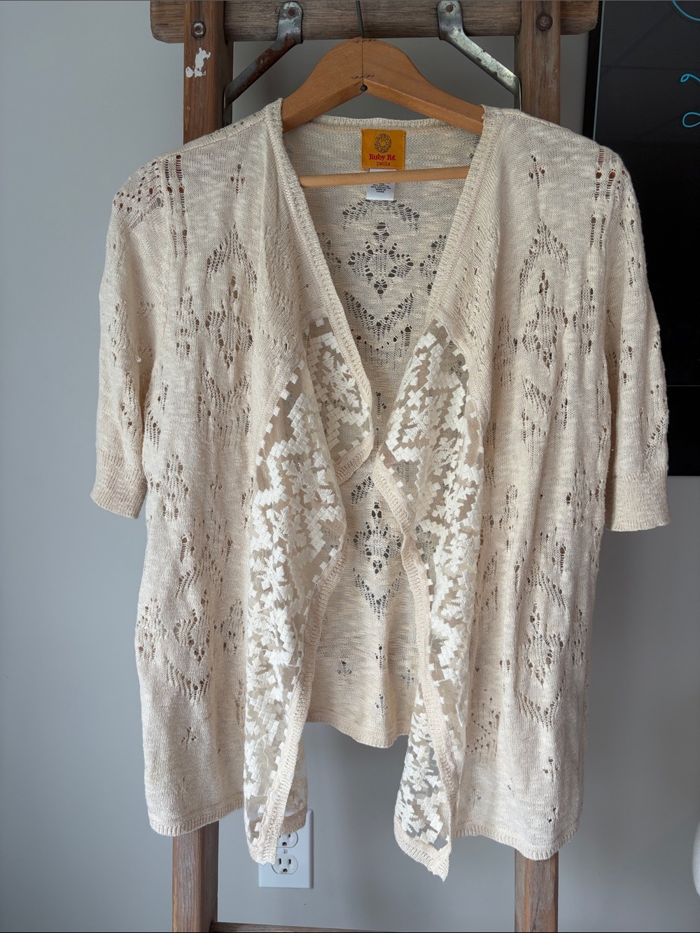Ruby Rd. Cream Openwork Short-Sleeve Cardigan